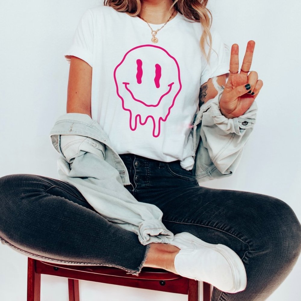 Pink Smiley Drip Graphic Tee